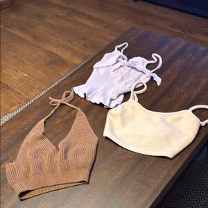 SHEIN Tan and Purple Ribbed Crop Tank Top